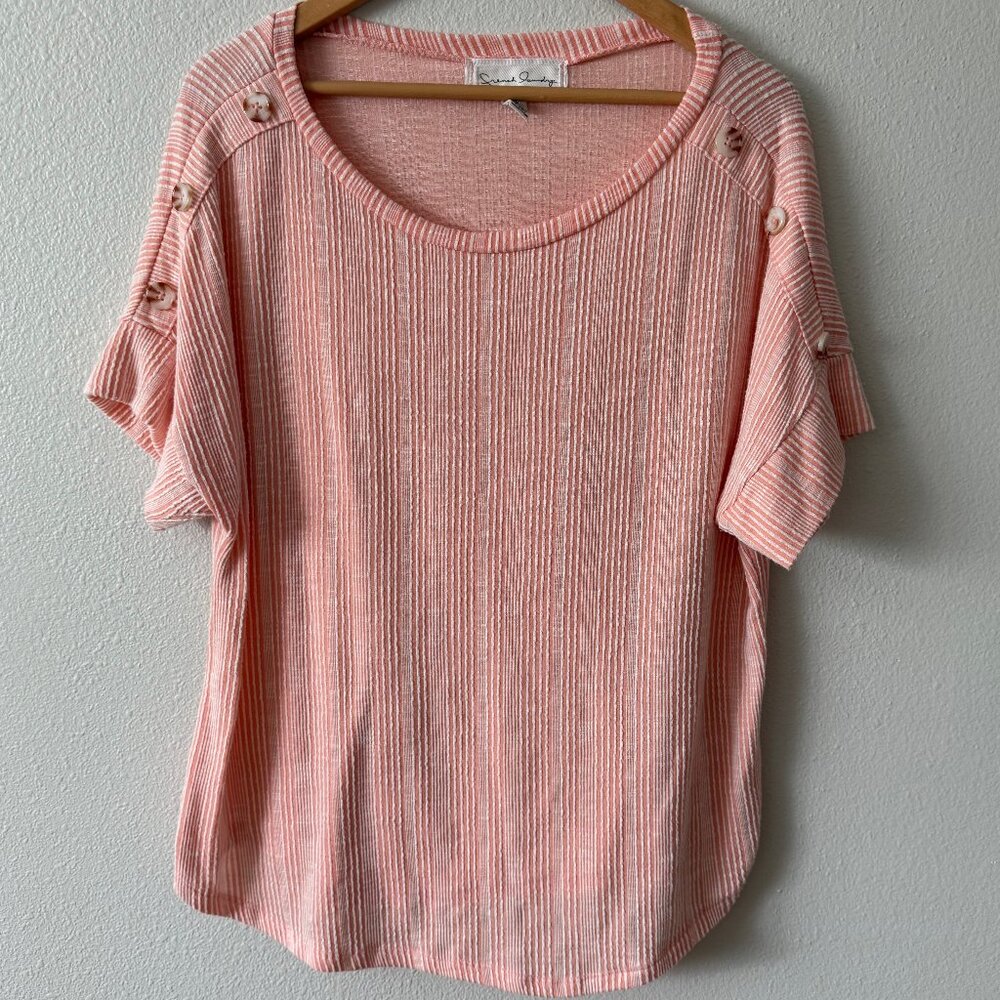 French Laundry Peach-Striped Short Sleeve Knit Top